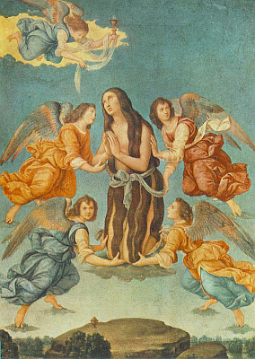 An Angel Brings the Holy Communion to Mary Magdalen, by Lorenzo Di Credi, ca. 1510