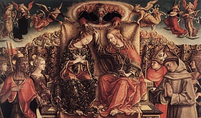 Coronation of the Virgin, by Carlo Crivelli, 1493. Our Lady sits at the right hand of the King of Kings.