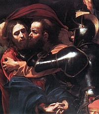 The Taking of Christ, by Caravaggio, 1598 (detail)