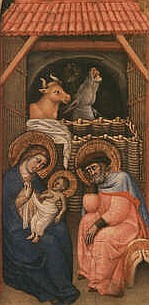 Nativity, by Crocifissi (detail). Note the donkey praising Christ.
