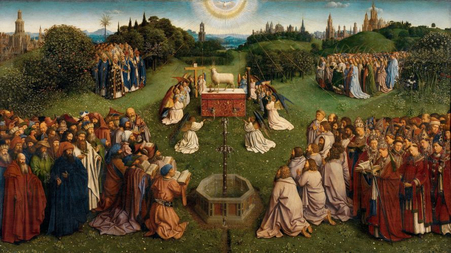 Adoration of the Lamb - Ghent Altarpiece by Jan Van Eyck, c. 1425