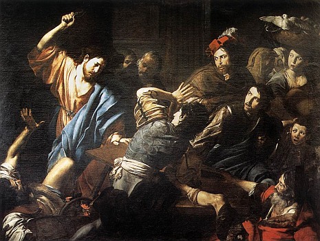 "Christ Driving the Money Changers out of the Temple" by Valentin de Boulogne, 1618